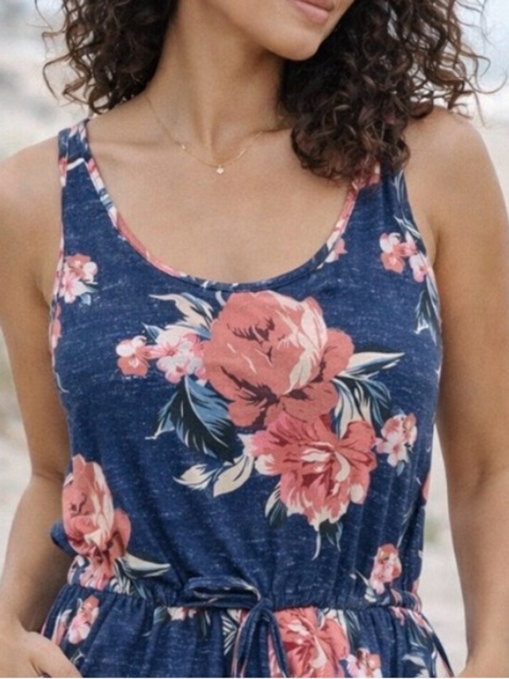 SHEIN Floral Romper Size M Blue Pink Boho Summer Tie Waist Lightweight One Piece